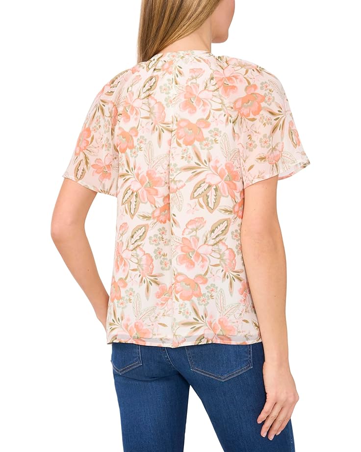 CeCe Raglan Flutter Sleeve Pleated Bow Blouse Women's