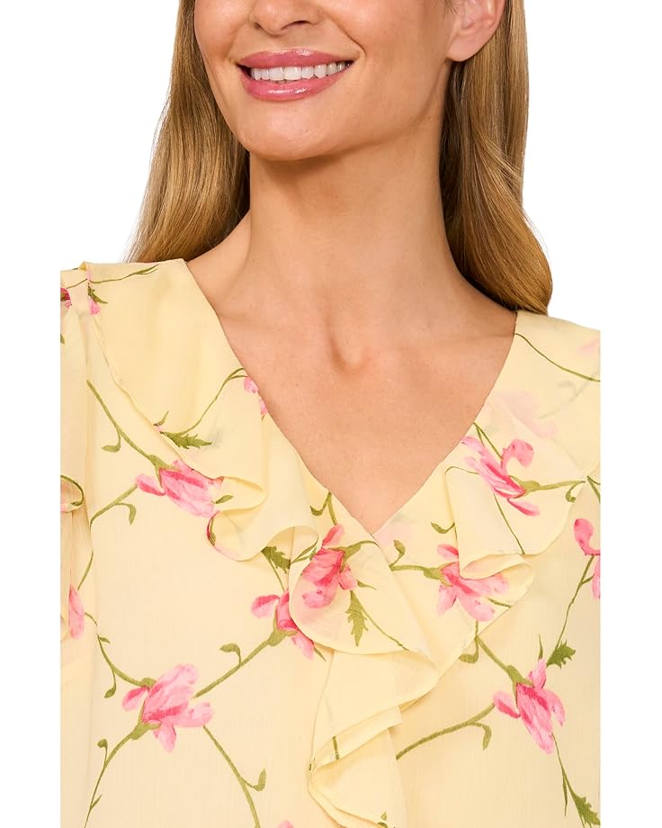 CeCe Ruffle V-Neck Flutter Sleeves Flowy Top Women's