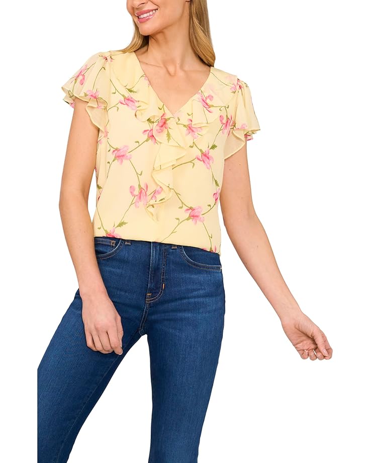 CeCe Ruffle V-Neck Flutter Sleeves Flowy Top Women's