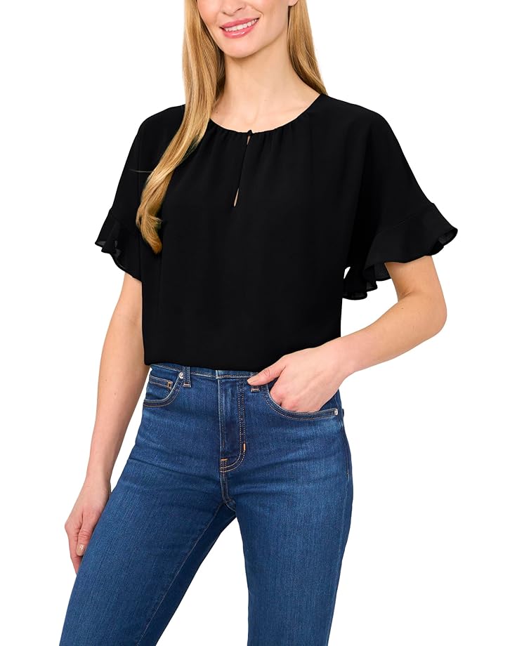6pm CeCe Short Sleeve Half Button Flowy Blouse Women's