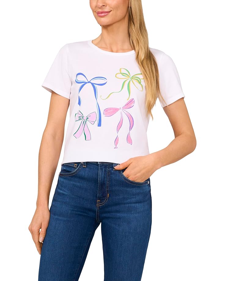 CeCe Short Sleeves Crew Neck Tee W/ Graphic Bows Print Women's