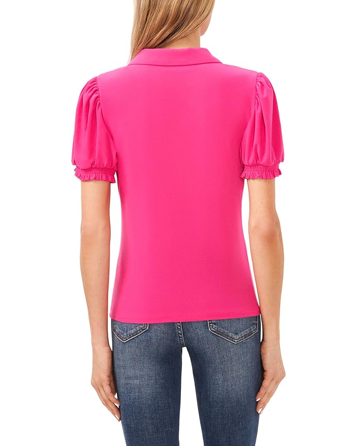 CeCe Short Sleeves Split Neck Collared Top Women's