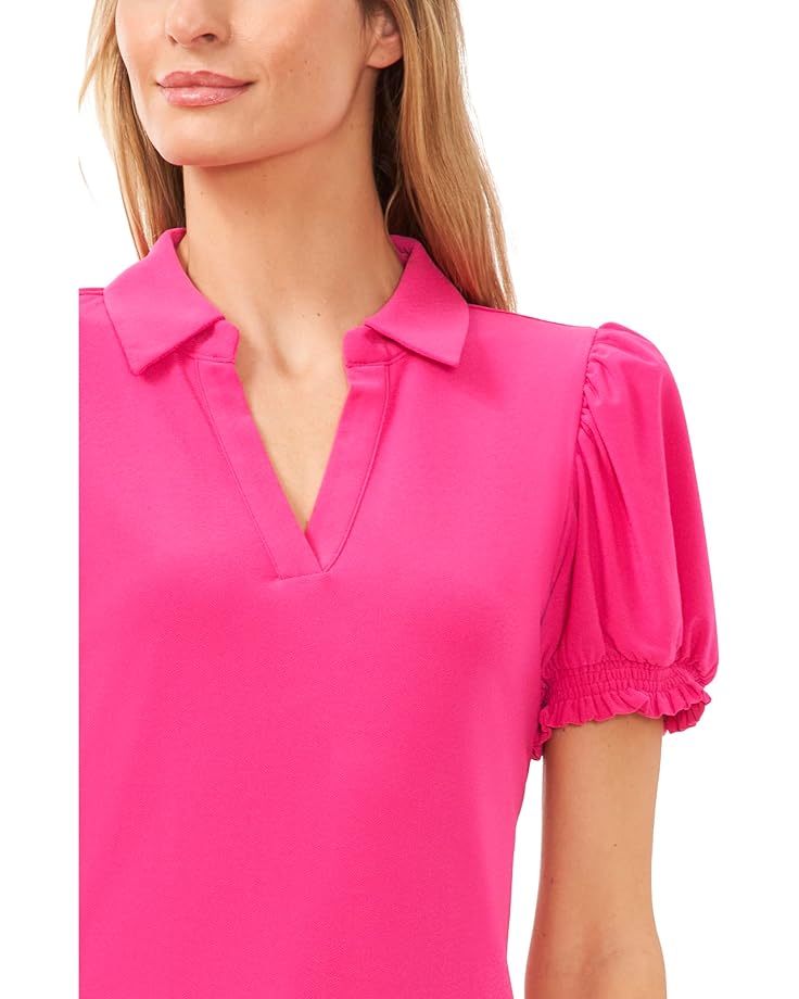 CeCe Short Sleeves Split Neck Collared Top Women's