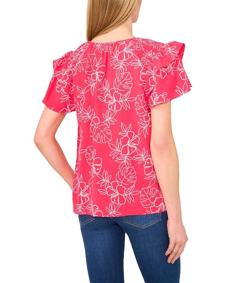 6pm CeCe Shoulder Smocking Ruffle Sleeve Tie Top Women's