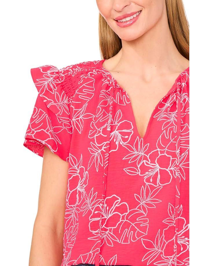 6pm CeCe Shoulder Smocking Ruffle Sleeve Tie Top Women's