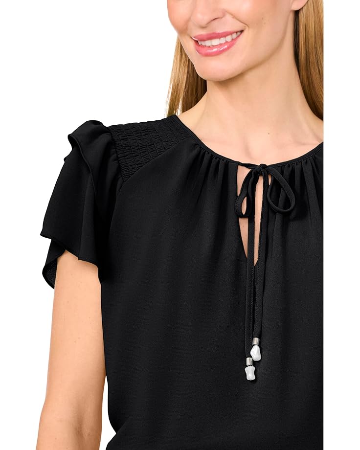 6pm CeCe Shoulder Smocking Ruffle Sleeve Tie Top Women's