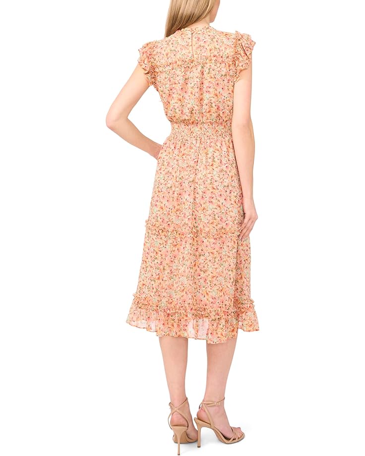 CeCe Smocked Waist Ruffle Tiered Midi Dress Women's