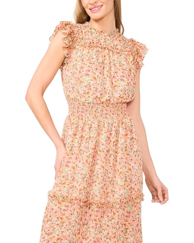 CeCe Smocked Waist Ruffle Tiered Midi Dress Women's