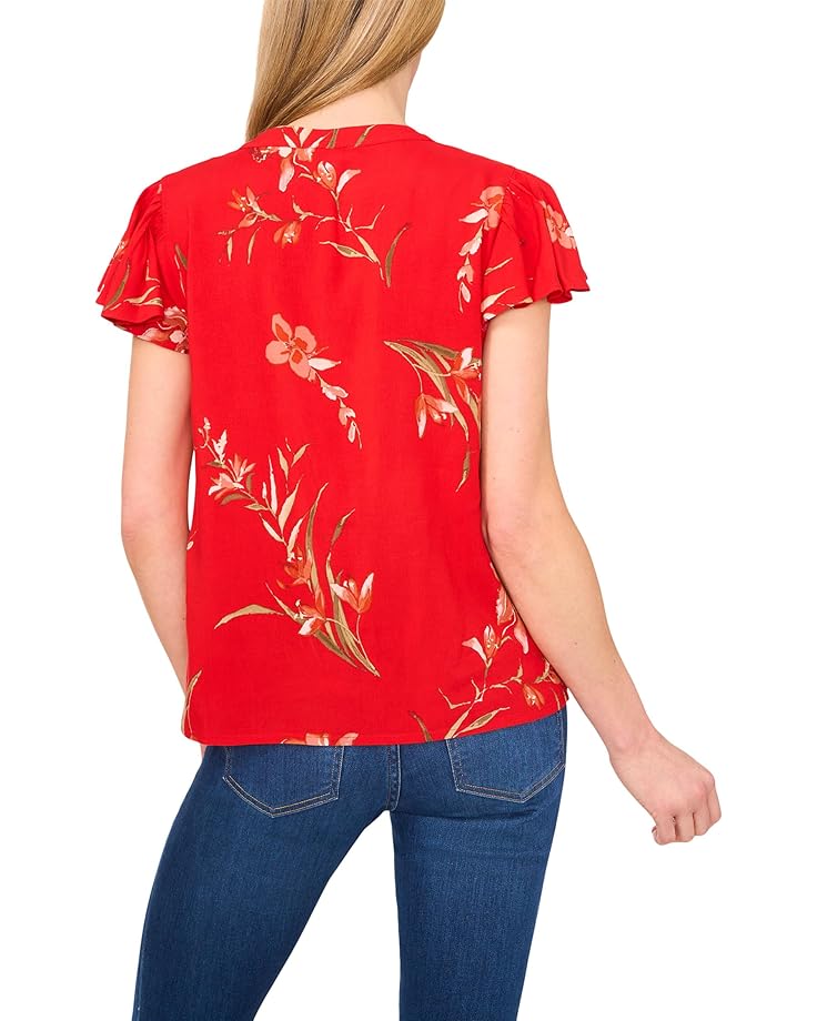 6pm CeCe V-neck Shirred Neck Flutter Sleeve Blouse Women's