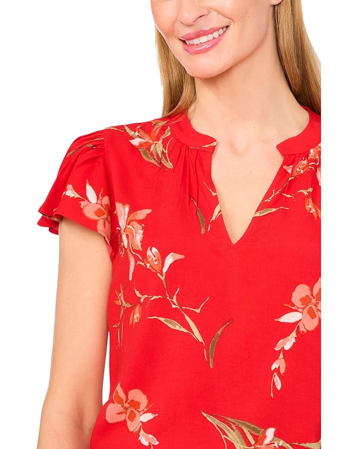 6pm CeCe V-neck Shirred Neck Flutter Sleeve Blouse Women's