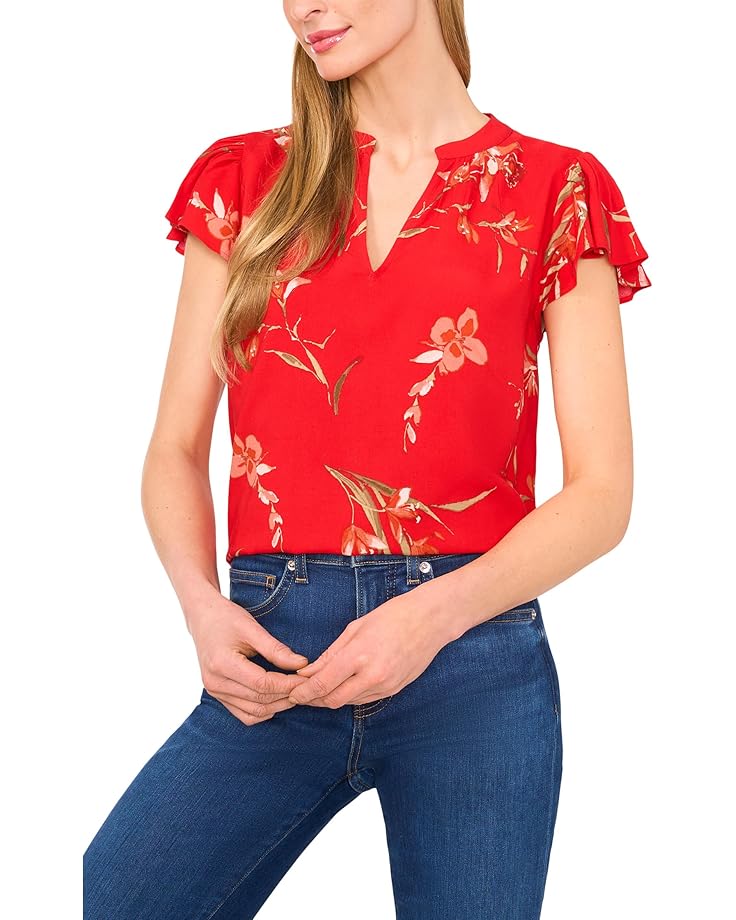 6pm CeCe V-neck Shirred Neck Flutter Sleeve Blouse Women's