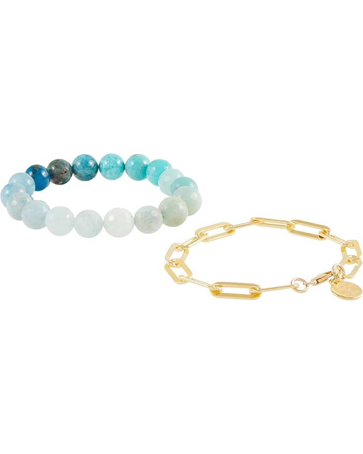 6pm Dee Berkley Aquamarine Ombre and Paperclip Chain Bracelet Stack