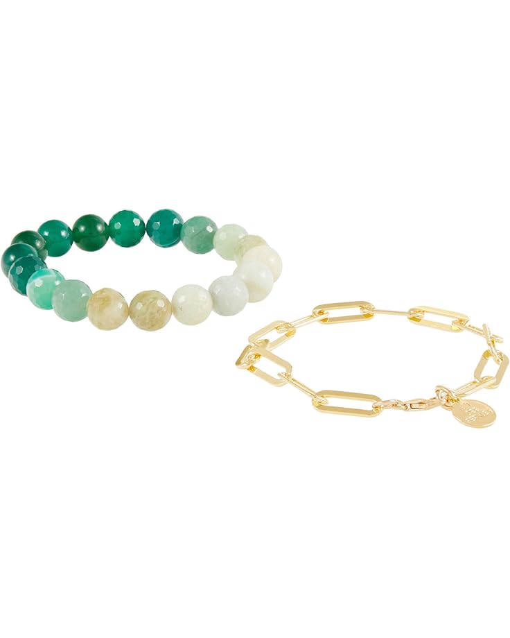 6pm Dee Berkley Green Quartz Ombre and Paperclip Chain Bracelet Stack