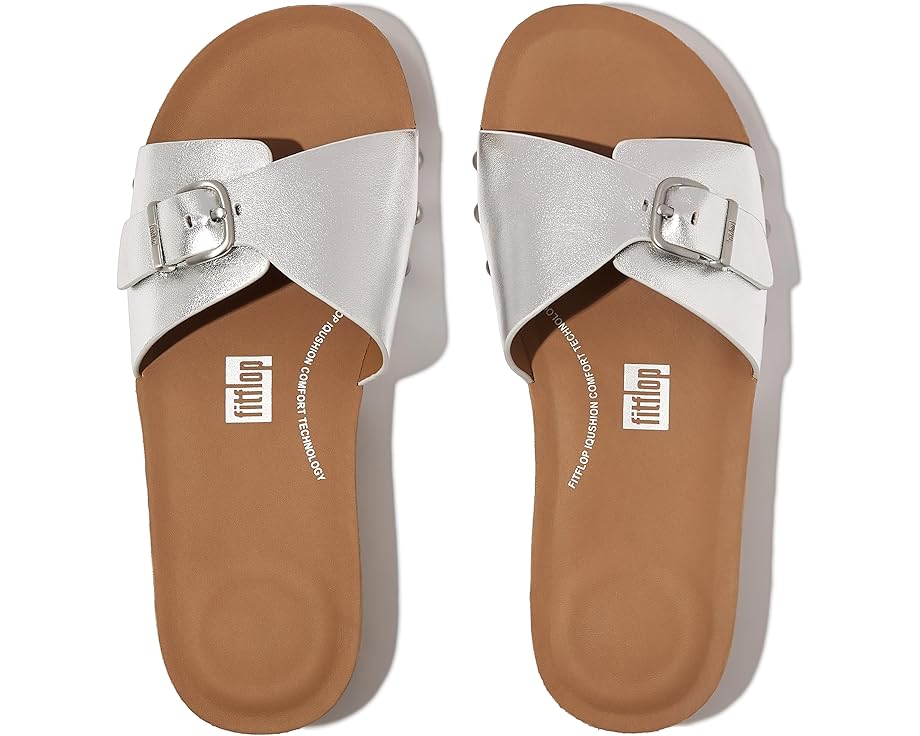6pm FitFlop Iqushion Adjustable Buckle Metallic-Leather Slides Women's