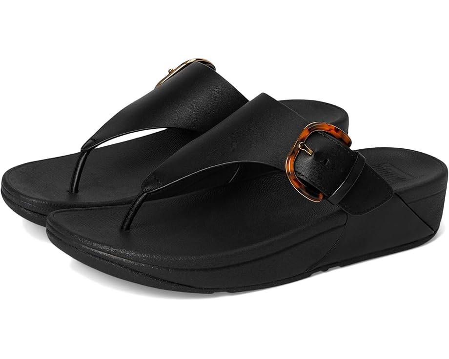 6pm FitFlop Lulu Resin-Buckle Leather Toe-Post Sandals Women's