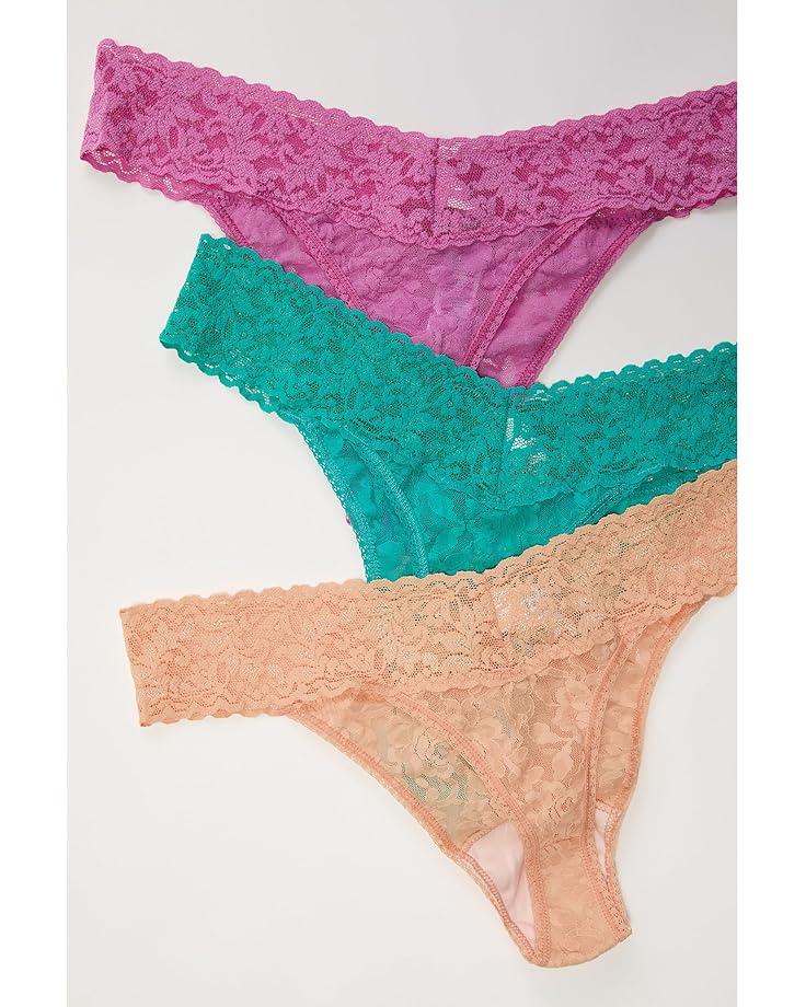 Hanky Panky Signature Lace Low Rise Thong 3-Pack Women's Raspberry Ice/Vibrant Turq/Apricot Crush