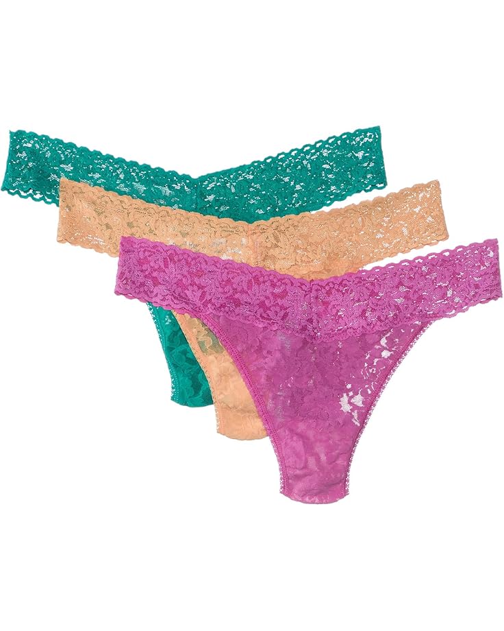 Hanky Panky Signature Lace Low Rise Thong 3-Pack Women's Raspberry Ice/Vibrant Turq/Apricot Crush