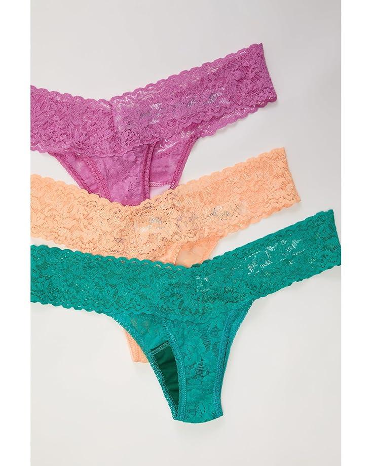 Hanky Panky Signature Lace Low Rise Thong 3 Pack Women's Raspberry Ice/Vibrant Turq/Apricot Crush