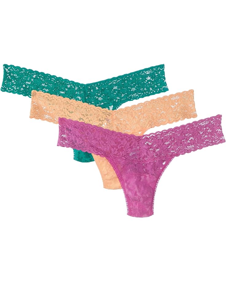 Hanky Panky Signature Lace Low Rise Thong 3 Pack Women's Raspberry Ice/Vibrant Turq/Apricot Crush