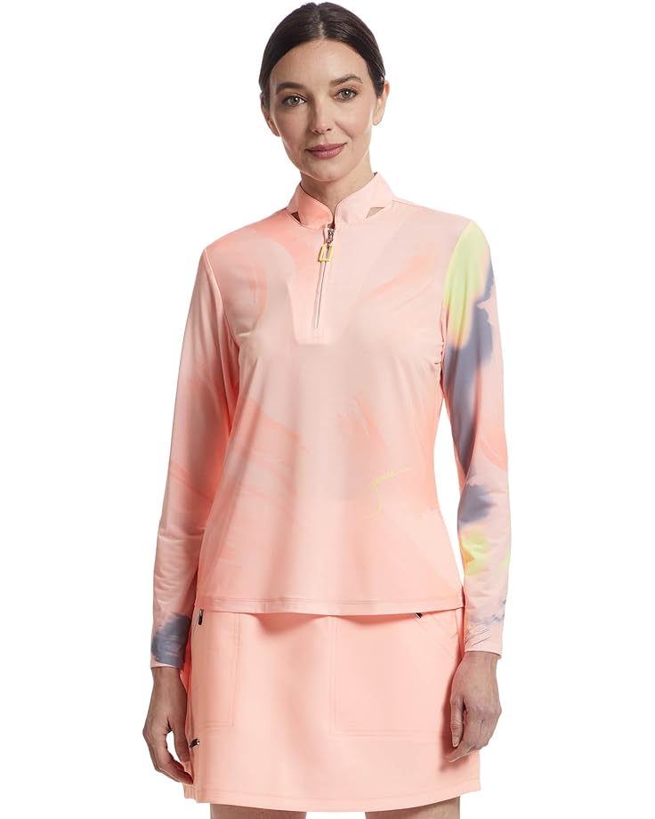 Jamie Sadock Sunsense Feathers Print Long Sleeve 1/4 Zip Sun Protection Top Women's