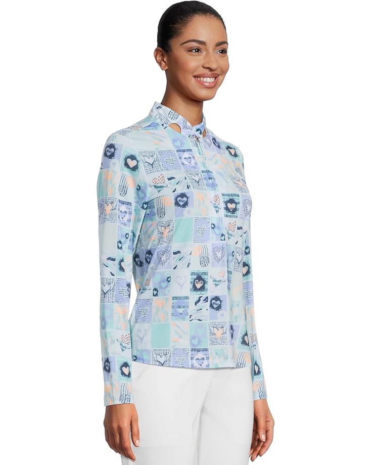 6pm Jamie Sadock Sunsense Hearts Print Long Sleeve 1/4 Zip Sun Protection Top Women's