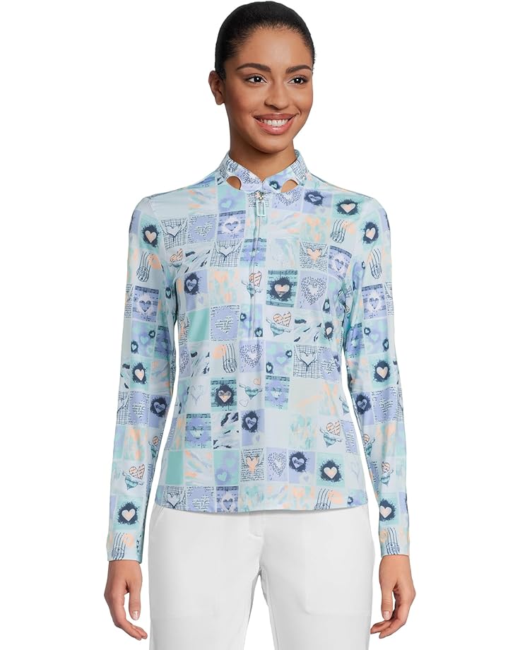 6pm Jamie Sadock Sunsense Hearts Print Long Sleeve 1/4 Zip Sun Protection Top Women's