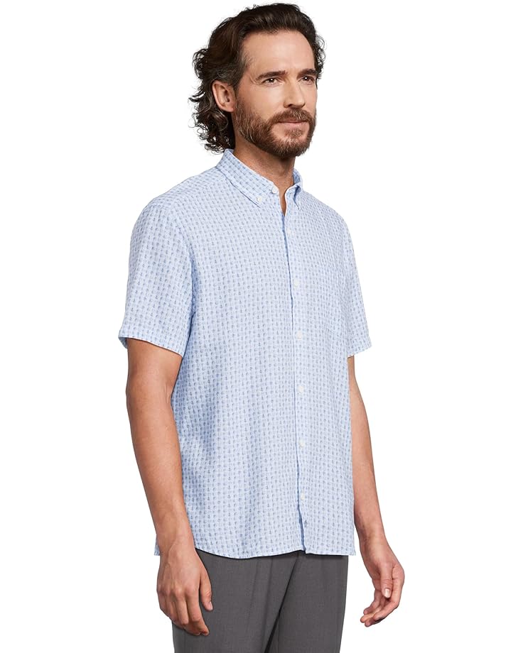 6pm Johnston & Murphy Short Sleeve Illusion Print Linen Shirt Men's