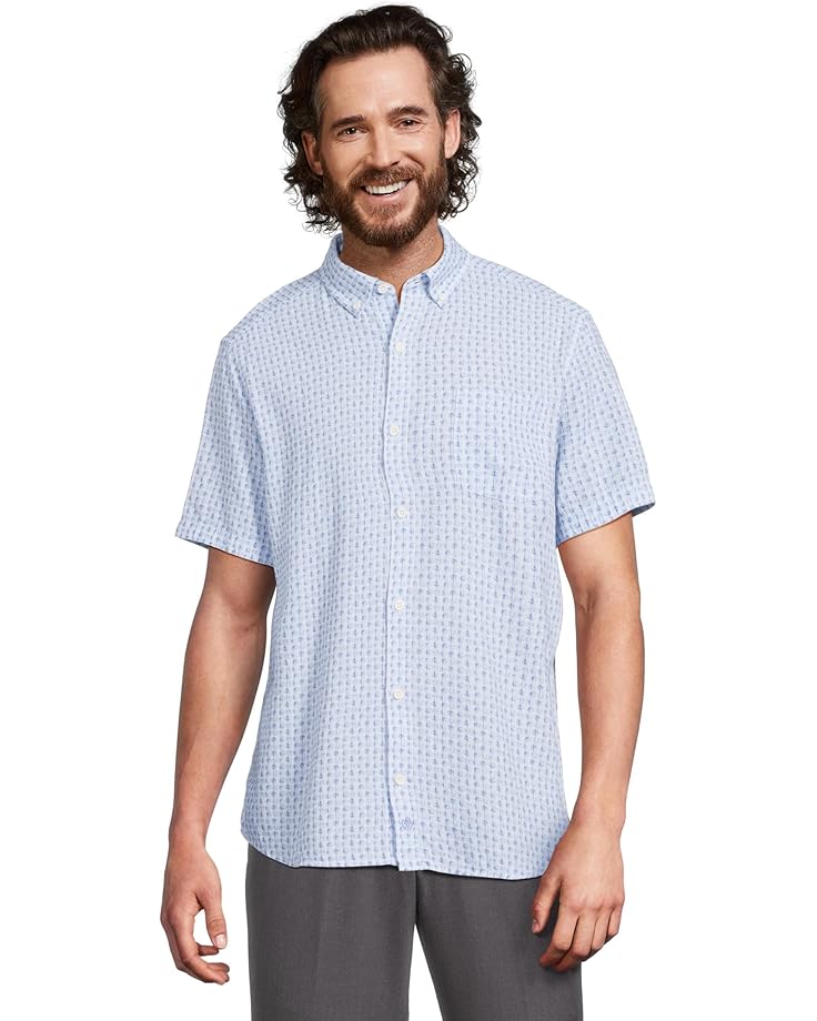 6pm Johnston & Murphy Short Sleeve Illusion Print Linen Shirt Men's