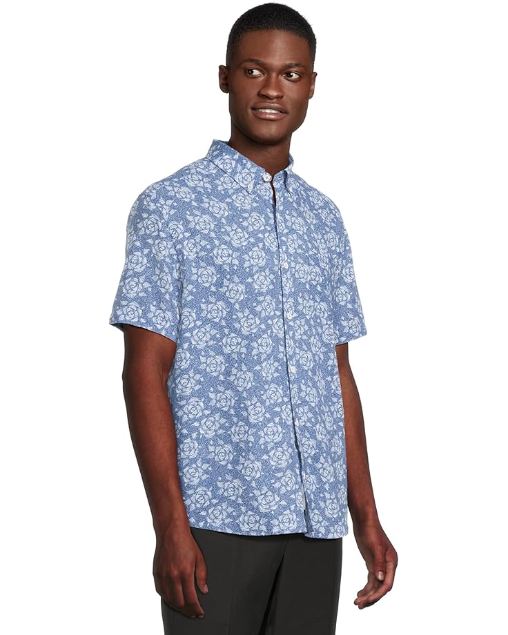 6pm Johnston & Murphy Short Sleeve Rose Print Linen Shirt Men's