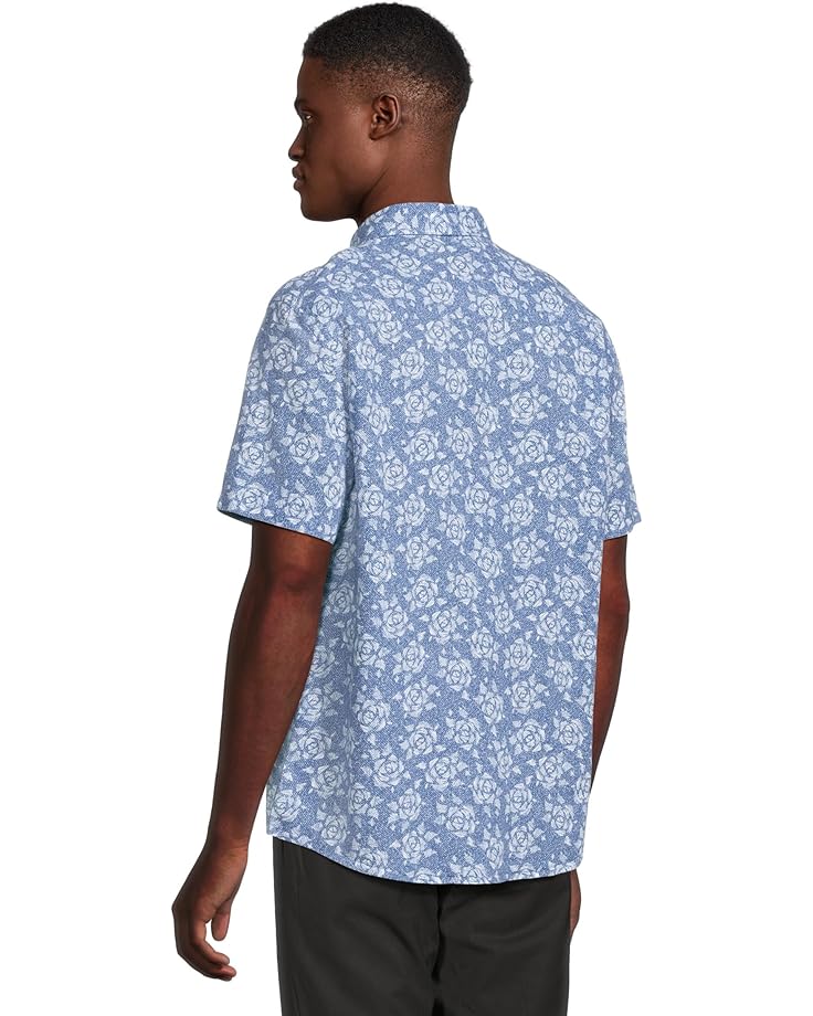 6pm Johnston & Murphy Short Sleeve Rose Print Linen Shirt Men's