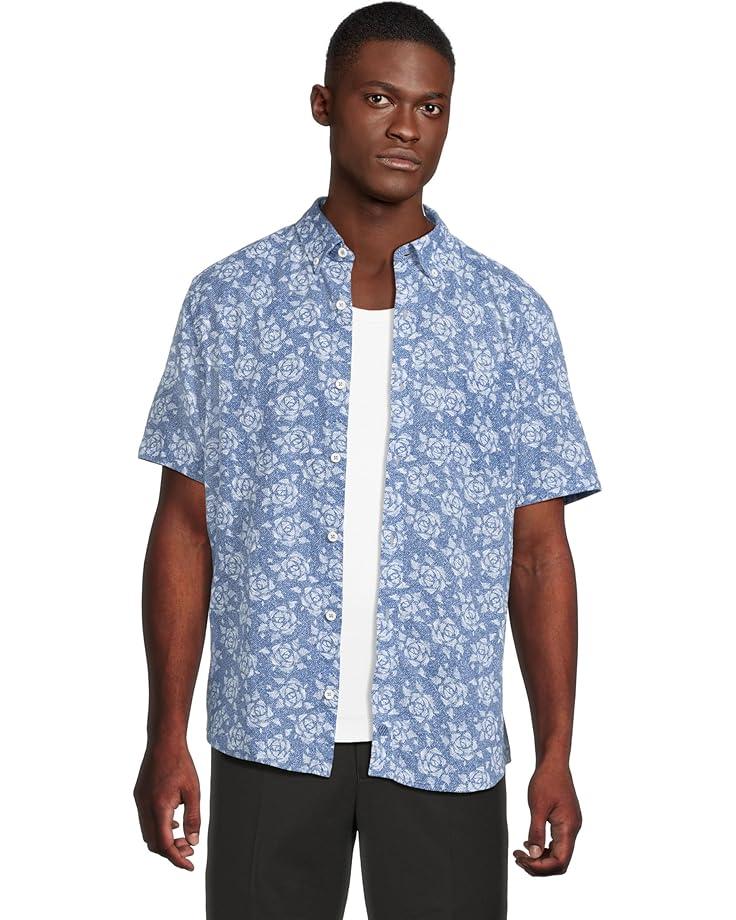 6pm Johnston & Murphy Short Sleeve Rose Print Linen Shirt Men's