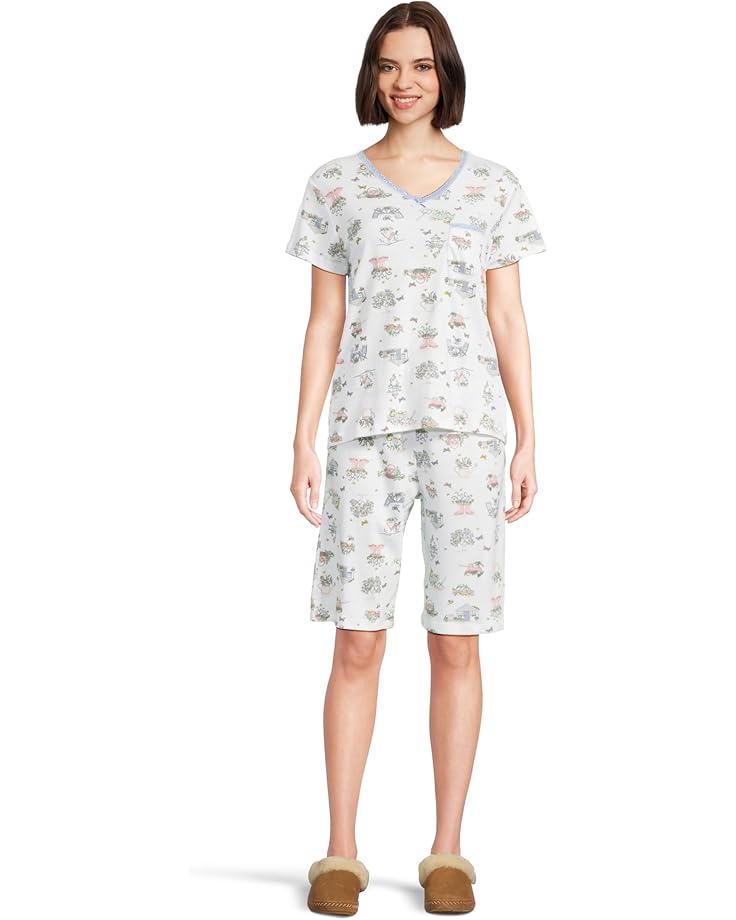 Karen Neuburger Novelty Short Sleeve Tee and Bermuda Short Set Women's Garden Scene