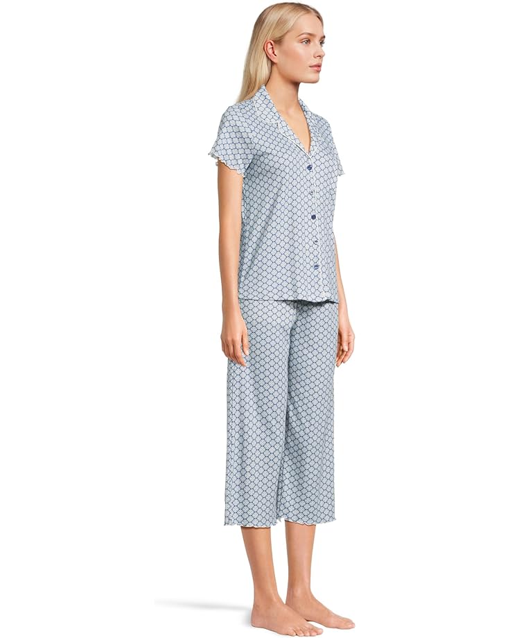 6pm Karen Neuburger Paisley Dreams Short Sleeve Notch Top And Capri Set With Lettuce Edges Women's