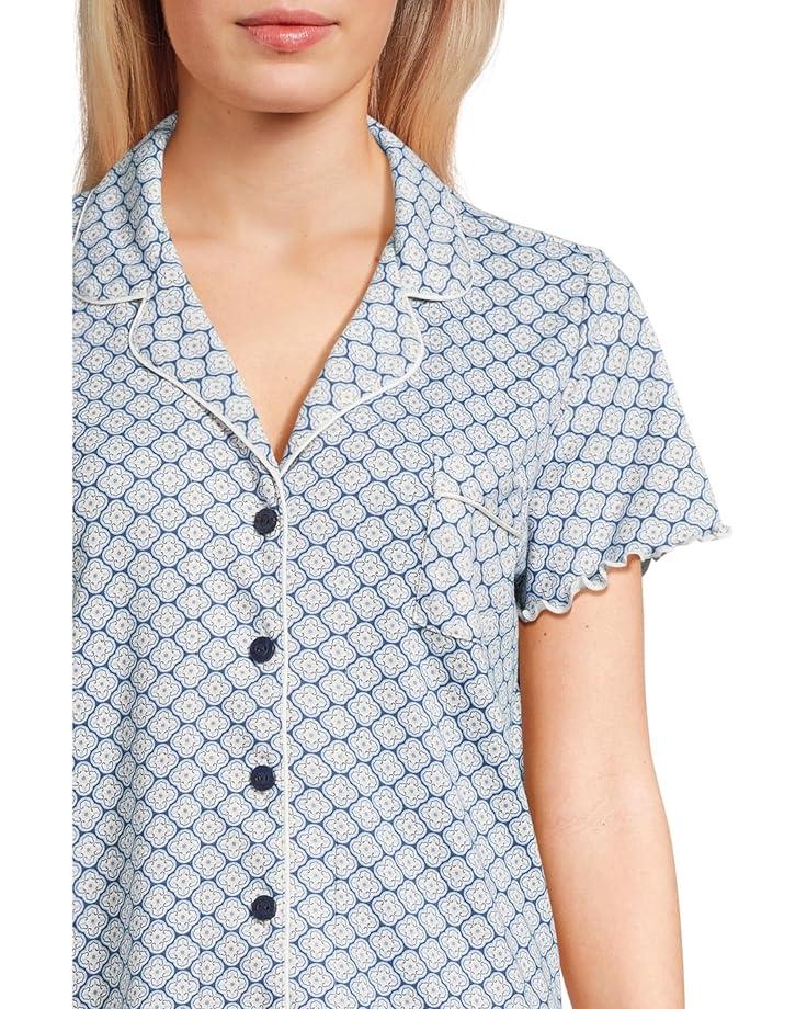 6pm Karen Neuburger Paisley Dreams Short Sleeve Notch Top And Capri Set With Lettuce Edges Women's