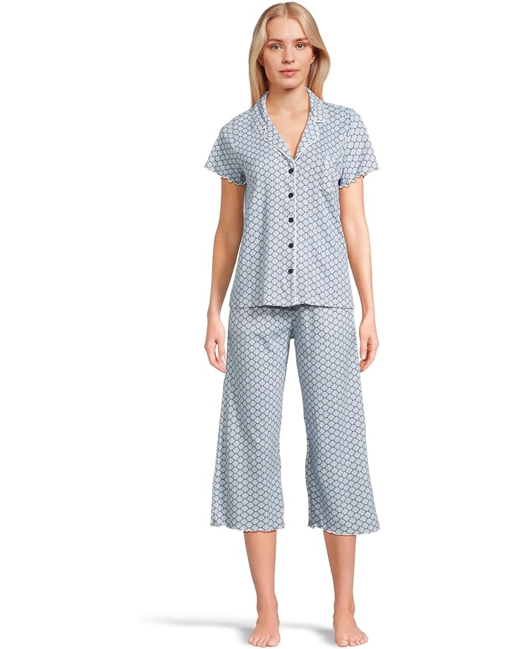 6pm Karen Neuburger Paisley Dreams Short Sleeve Notch Top And Capri Set With Lettuce Edges Women's