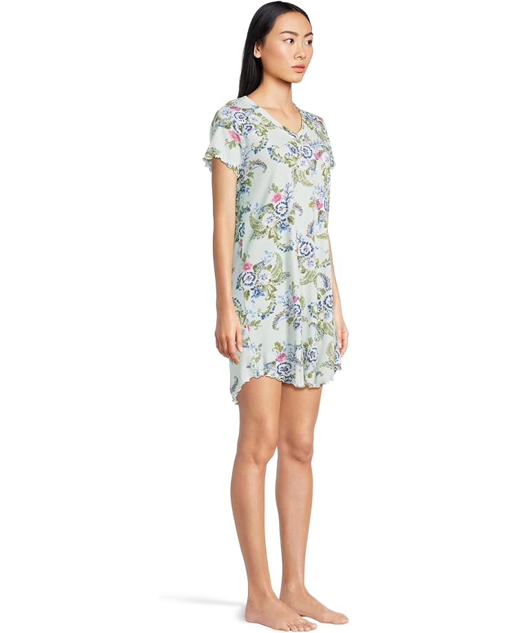 6pm Karen Neuburger Paisley Dreams Short Sleeve Sleepshirt With Lettuce Edges Women's