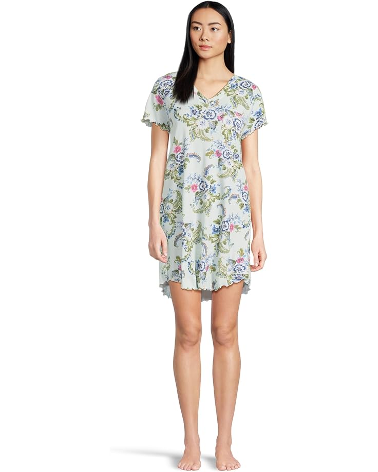 6pm Karen Neuburger Paisley Dreams Short Sleeve Sleepshirt With Lettuce Edges Women's
