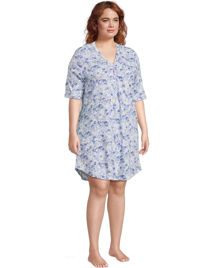 Karen Neuburger Plus Size Elbow Sleeve Henley Sleepshirt Women's