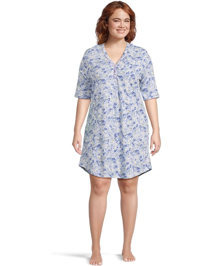 Karen Neuburger Plus Size Elbow Sleeve Henley Sleepshirt Women's