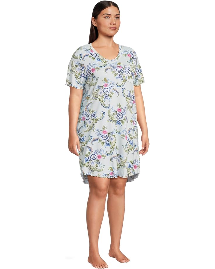 6pm Karen Neuburger Plus Size Paisley Dreams Short Sleeve Sleepshirt With Lettuce Edges Women's
