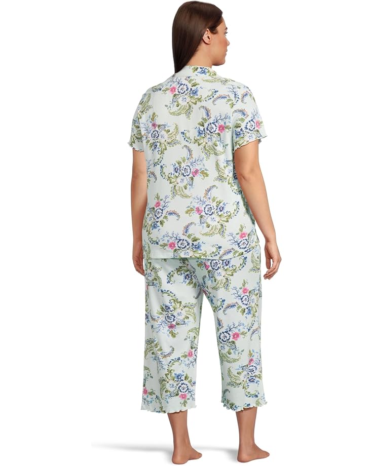 6pm Karen Neuburger Plus Size Paisley Dreams Short Sleeve Notch Top And Capri Set With Lettuce Edges Women's