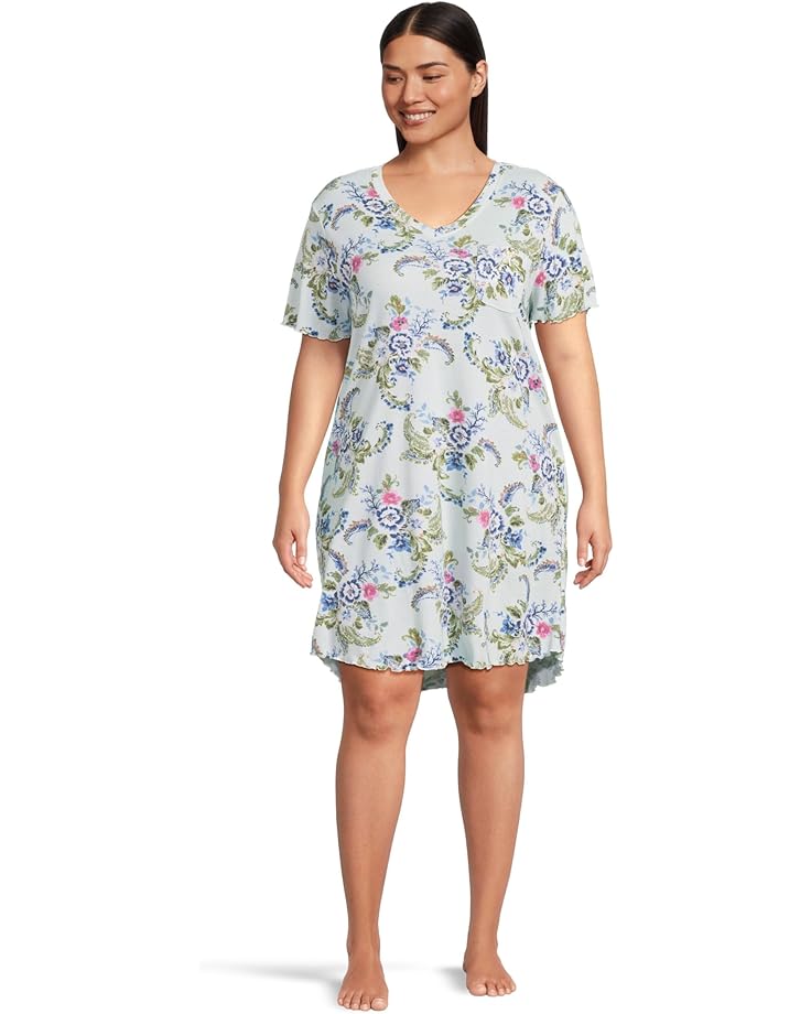 6pm Karen Neuburger Plus Size Paisley Dreams Short Sleeve Sleepshirt With Lettuce Edges Women's