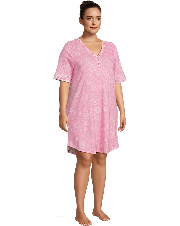 6pm Karen Neuburger Plus Size Tuscan Sun Elbow Sleeve Henley Sleepshirt With Twin Print Women's