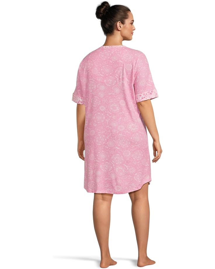 6pm Karen Neuburger Plus Size Tuscan Sun Elbow Sleeve Henley Sleepshirt With Twin Print Women's