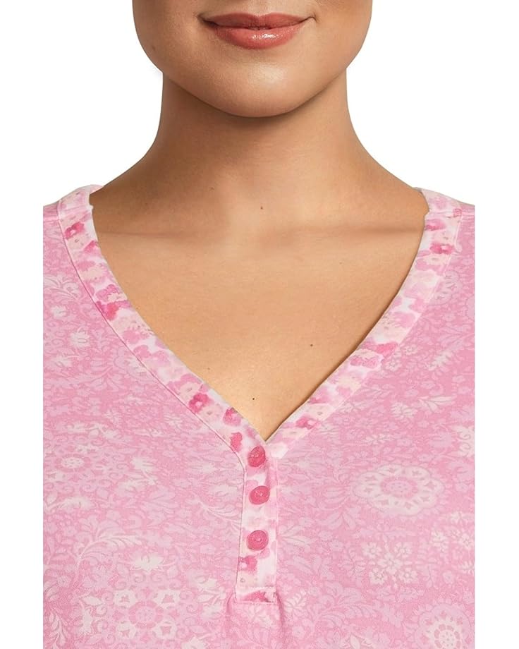 6pm Karen Neuburger Plus Size Tuscan Sun Elbow Sleeve Henley Sleepshirt With Twin Print Women's