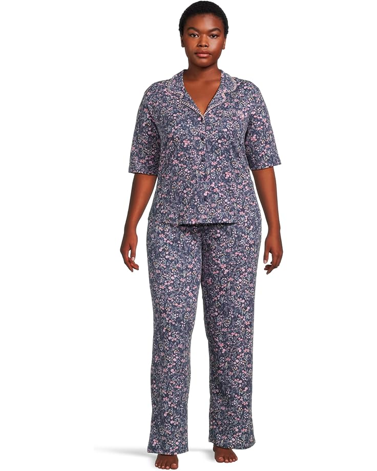 Karen Neuburger Short Sleeve Notch Collar and Pant PJ Set Women's