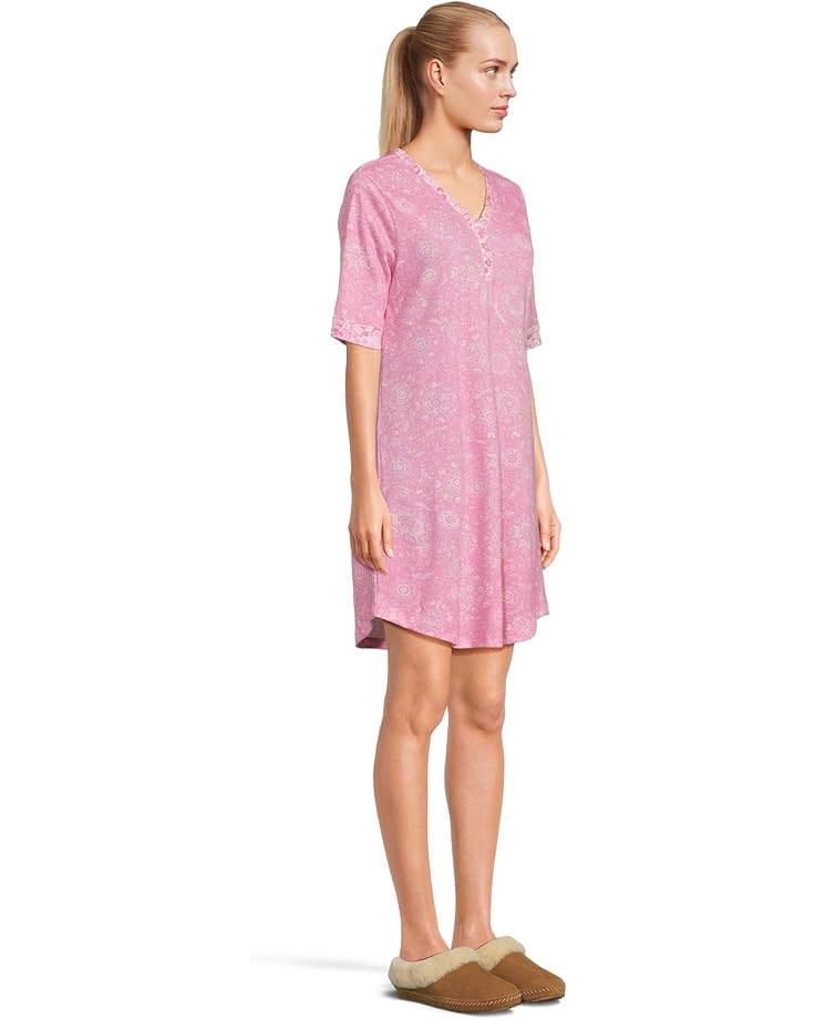 6pm Karen Neuburger Tuscan Sun Elbow Sleeve Henley Sleepshirt With Twin Print Women's