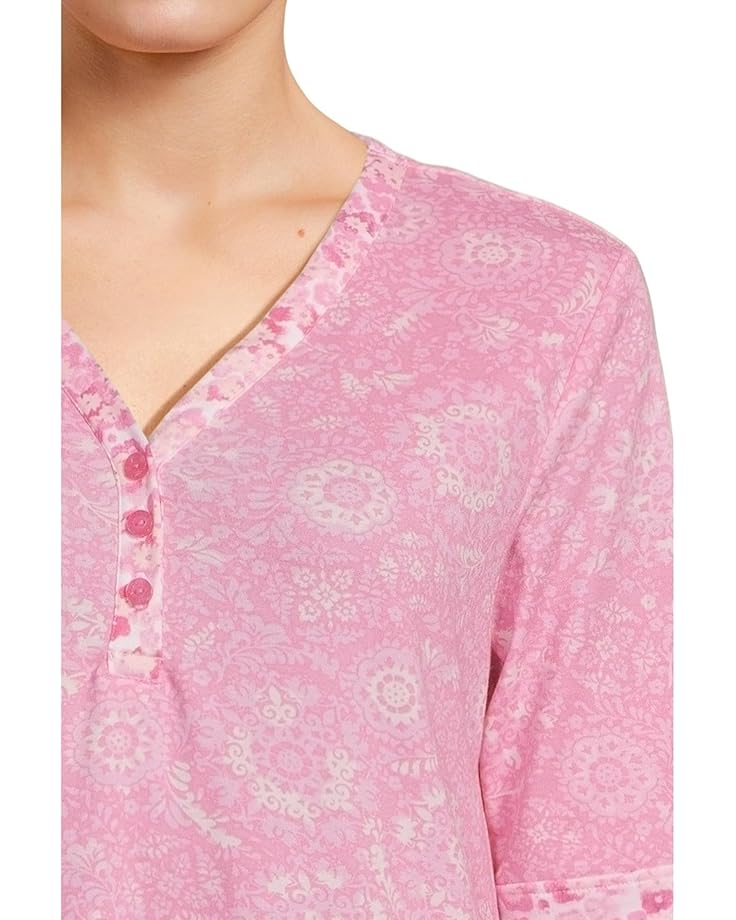 6pm Karen Neuburger Tuscan Sun Elbow Sleeve Henley Sleepshirt With Twin Print Women's