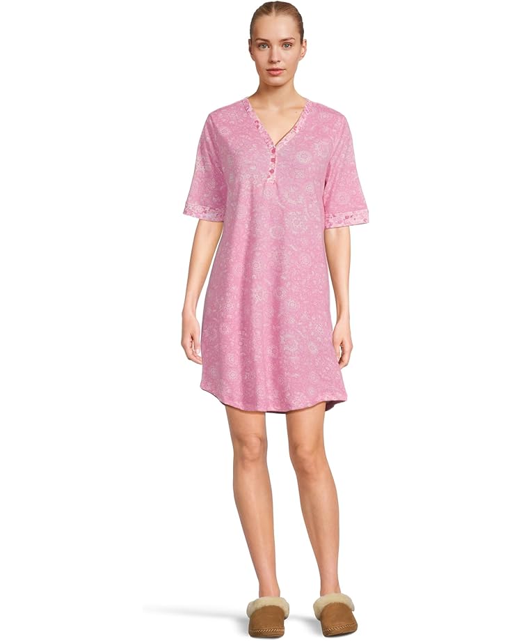 6pm Karen Neuburger Tuscan Sun Elbow Sleeve Henley Sleepshirt With Twin Print Women's