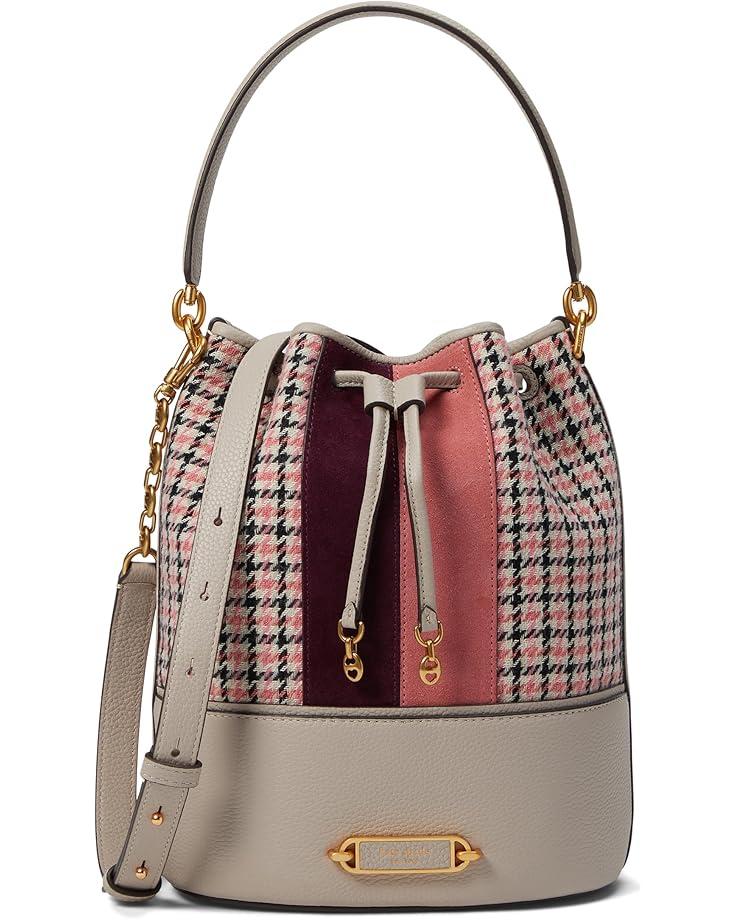 6pm Kate Spade New York Gramercy Racing Stripe Plaid Twill Fabric Medium Bucket Bag